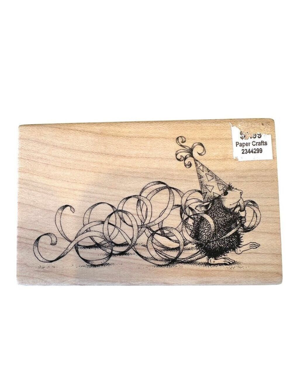 House Mouse Design Rubber Stamp Party Streamers HMW-006 Ellen Jarecke Wood Mount